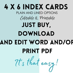 Printable 4x6 Index Card, Printable Note Cards, Printable Index Cards ...