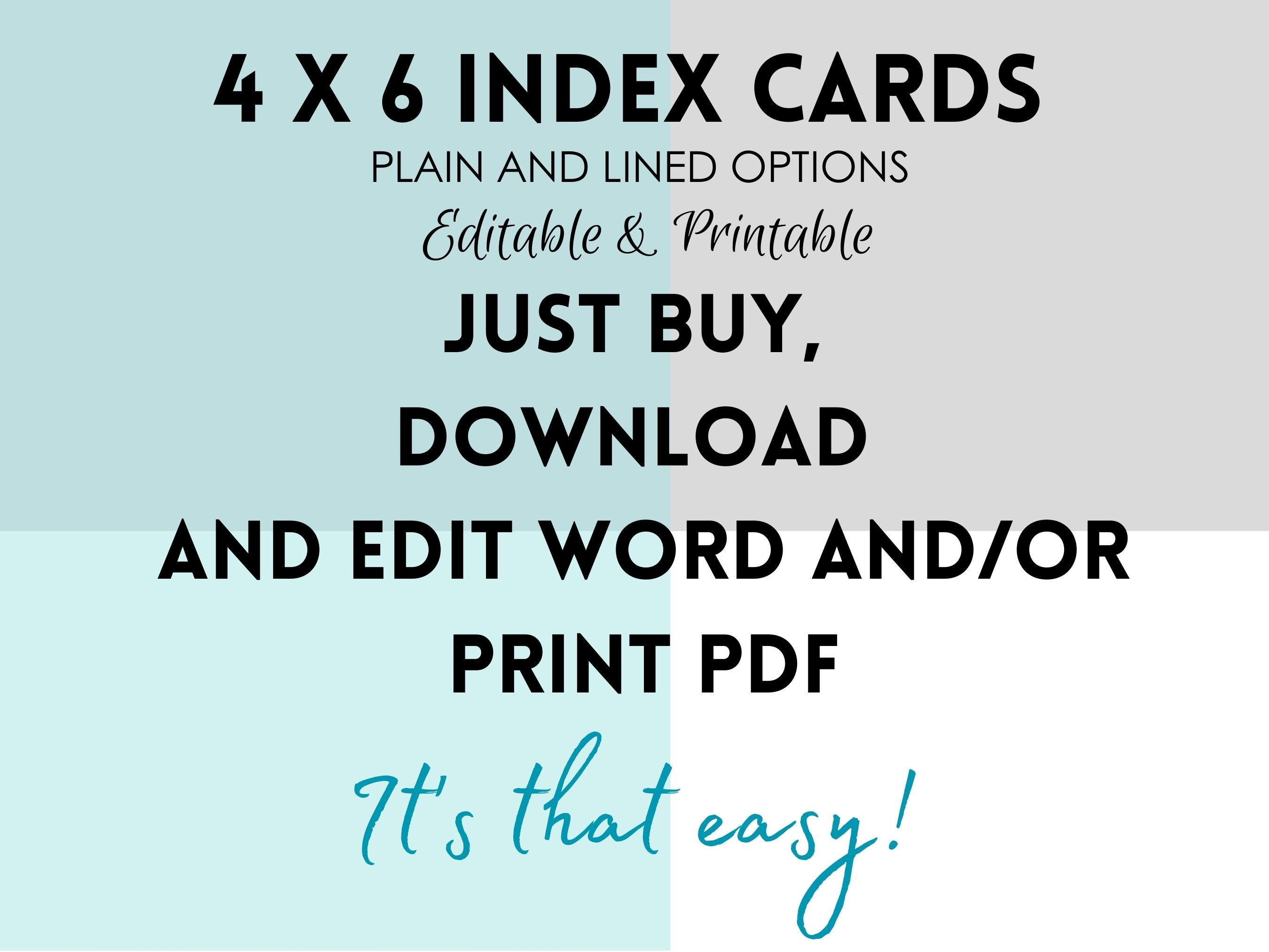 Printable 4x6 Index Card, Fillable Note Cards, Editable Index Cards. Blank Index  Cards, Index Card PDF, DIY Flashcard Template, SB037 