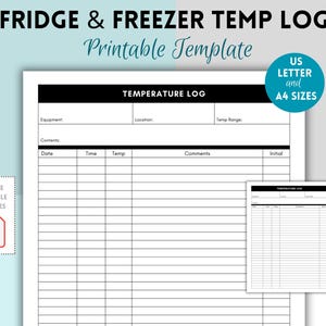 Temperatuurlogboek koelkast en vriezer, temperatuurlijst koelkast en vriezer, temperatuurlogboek voedsel, sjabloon voedselveiligheid, HACCP-formulier