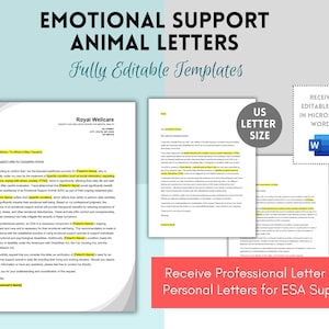Carta editável para animal de companhia, carta de solicitação de moradia para animal de apoio emocional, carta de solicitação ESA editável, solicitação de animal de serviço