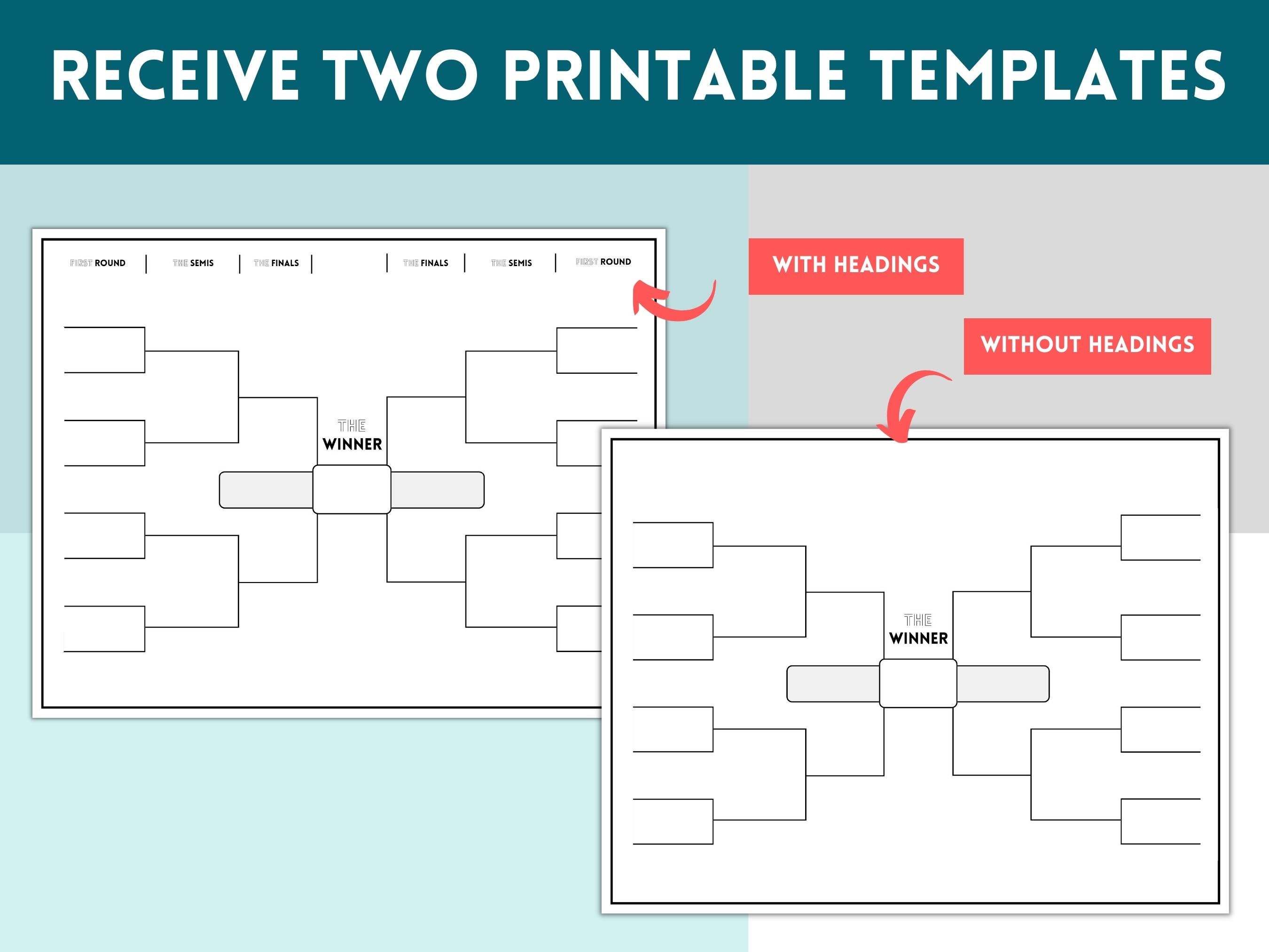 Sports Bracket Printable, Tournament Bracket, Blanket Bracket, Single ...