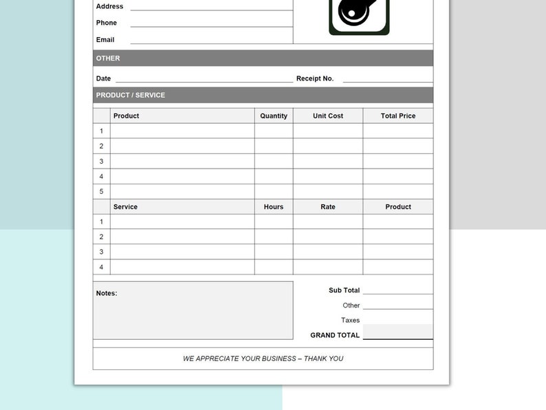 Business Receipt, Customer Receipt, Small Business Template, Receipt Template With Logo ...