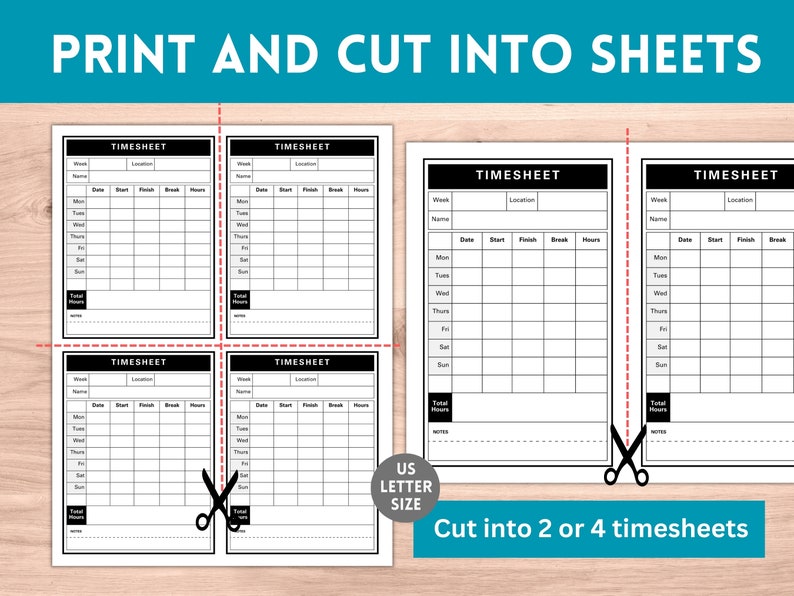 Simple Employee Timesheet, Printable Time Sheet, Time Card, Time ...
