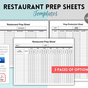 Restaurant Prep Sheet, Food Prep Chart, Food Prep Sheet, Restaurant Opening, BOH Checklist, Restaurant Prep Checklist, Restaurant Inventory