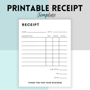 Printable business receipt form, Small Business Receipt, Sales Receipt template for business, Bill, Order form, Customer receipts