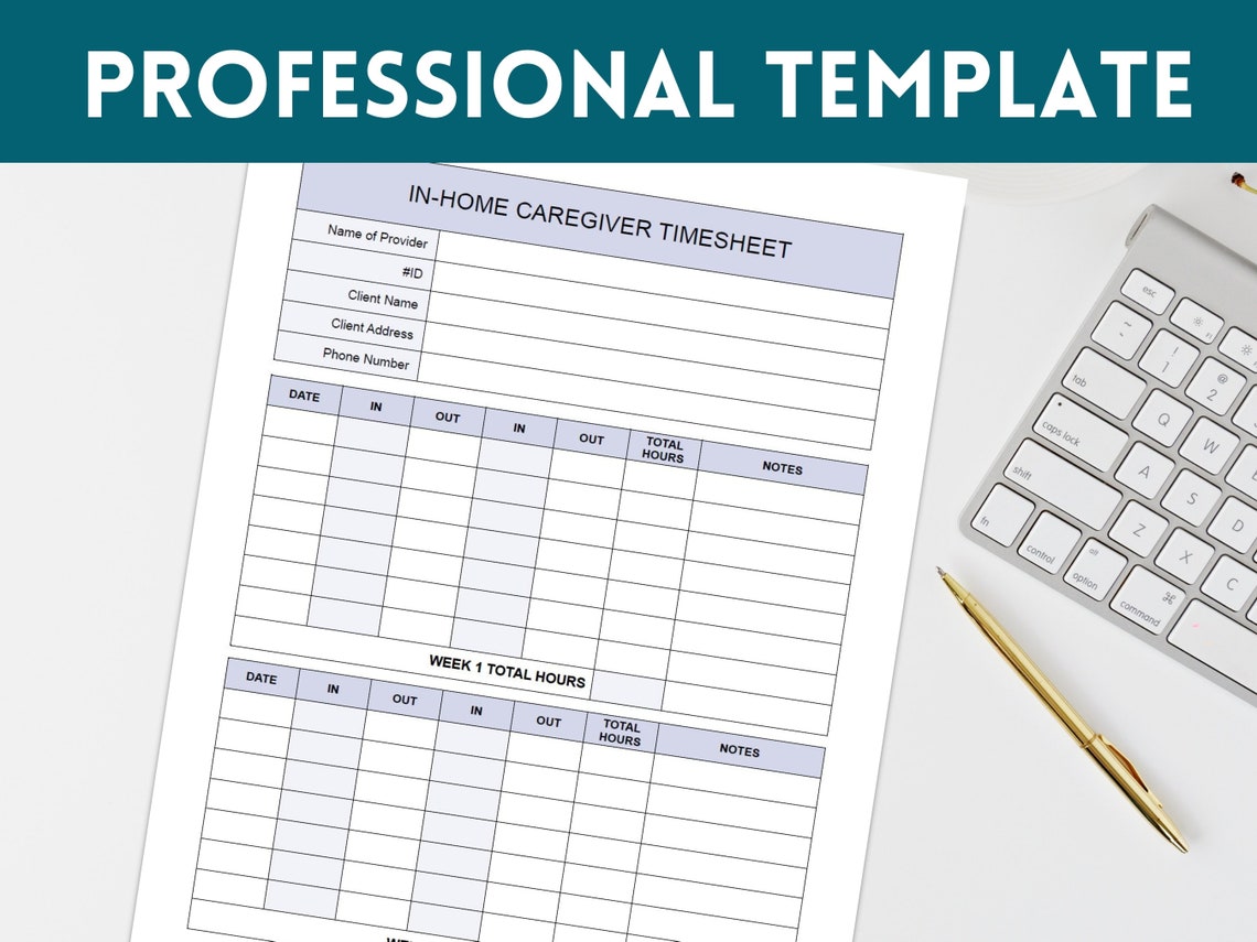 Editable Caregiver Timesheet, Home Health Care Time Sheet, Caregiver ...