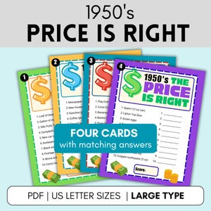 Printable 1950 Birthday Party Game, The Price is Right 1950, Guess the Price 1950, Blast from the Past, 1950 Trivia Game Show for Seniors