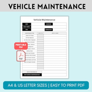 Vehicle Maintenance Log Book, Car Maintenance Maintenance Tracker, Auto Maintenance Checklist Record, Vehicle Repair Service Log PDF