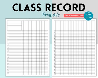 Printable Class Record, Class Gradebook, Teacher Gradebook, Class Attendance, Class Record, Class Grade Book, Teacher Grade Book, Class List