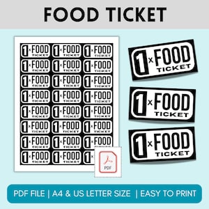Cupones de comida, plantilla imprimible de cupones de comida para fiestas, cupones de comida, fichas de comida, furgoneta de food truck, boletos para eventos DIY, boletos de comida para bodas