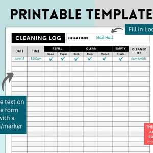 Printable Restroom Cleaning Log for Businesses, Bathroom Cleaning Log ...
