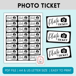 Entradas para fotos, plantilla de cupón imprimible para fotomatón de fiesta, fichas para fotos de bodas, fotos de cumpleaños, entradas para fotos de fiestas de oficina,