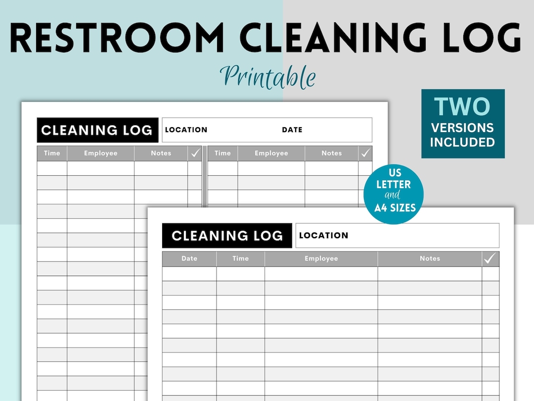 Printable Restroom Cleaning Log for Businesses, Bathroom Cleaning Log