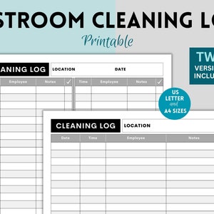 Printable Restroom Cleaning Log for Businesses, Bathroom Cleaning Log, Bathroom Checklist, Restroom Checklist,
