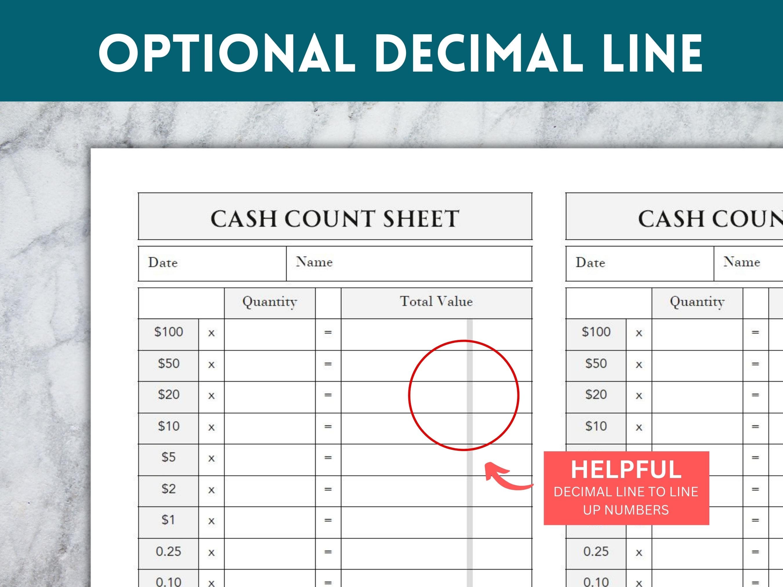 Cash Breakdown, Count Sheet, Cash Breakdown Slip PDF, Cash Withdrawal