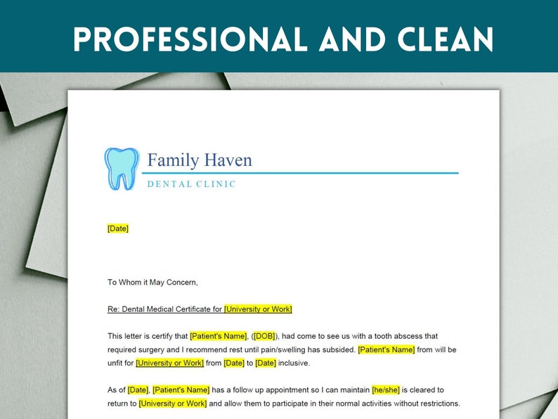 Dentist Note, Dental Letter, Dentist Excuse, Doctor's Surgery Note