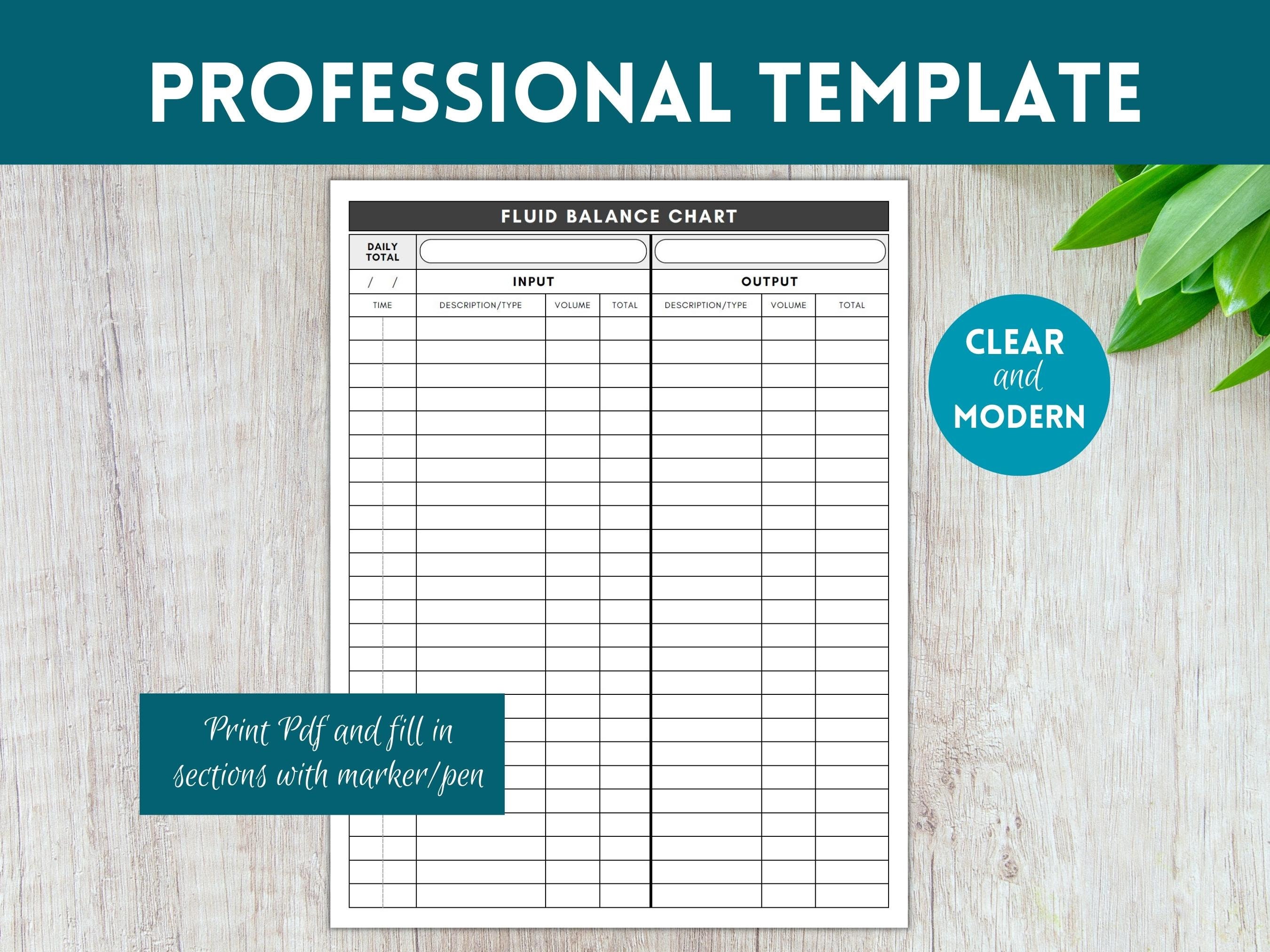 Fluid Balance Chart, Fluids Intake and Output Record, Intake and Output ...