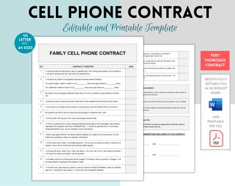 Cell Phone Contract for Teenager, Cell Phone Agreement, Phone Contract for Teens, Cell Phone Rules Editable Template, Mobile Phone Rules