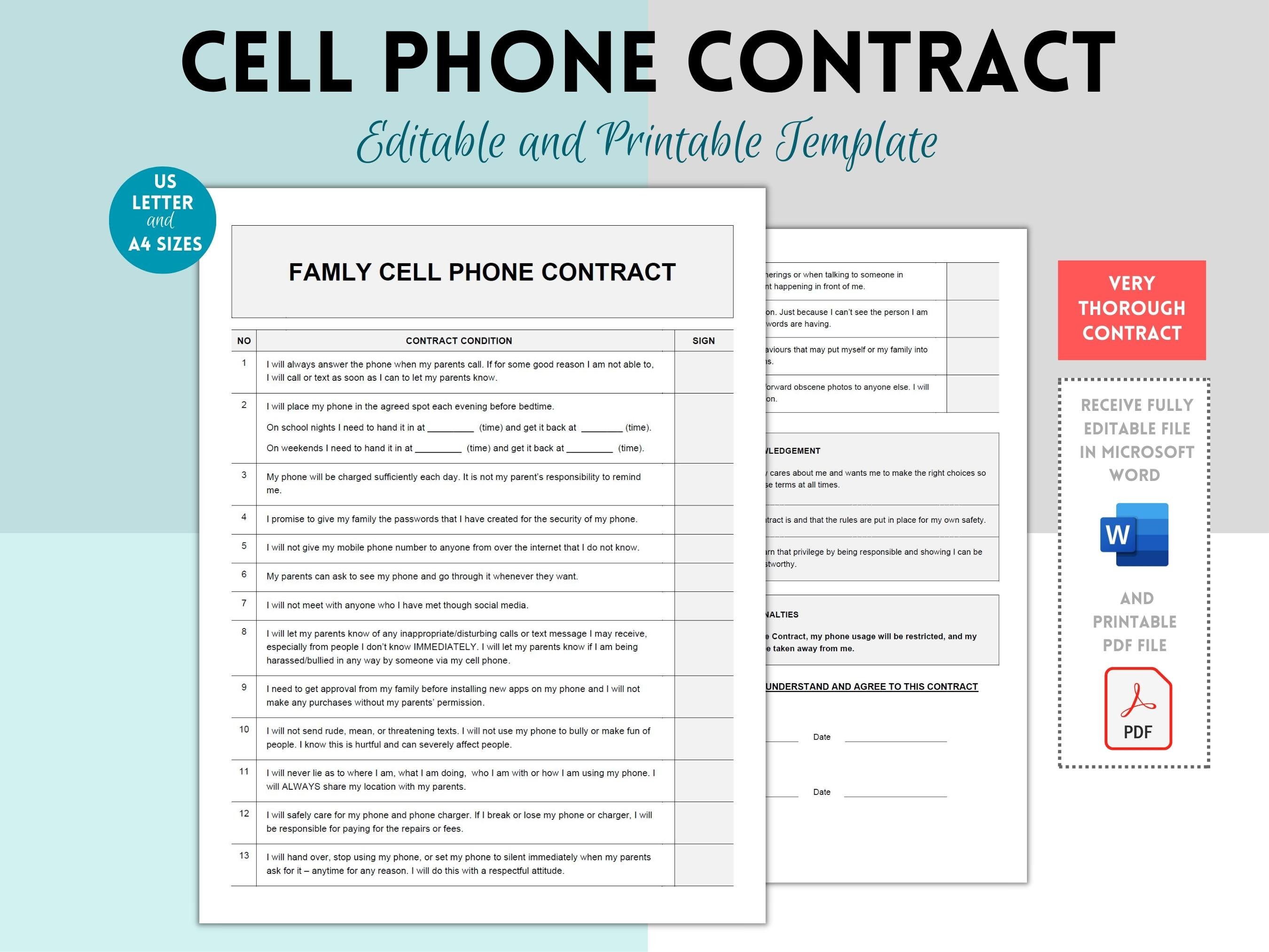 Cell Phone Contract for Teenager, Cell Phone Agreement, Phone Contract