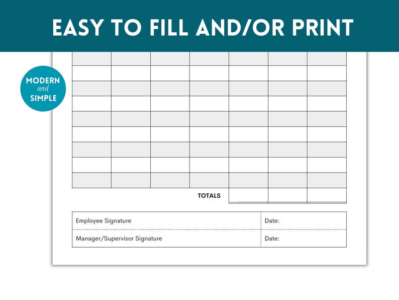 Employee Timesheet, Editable Printable Timesheet, Time Card, Time