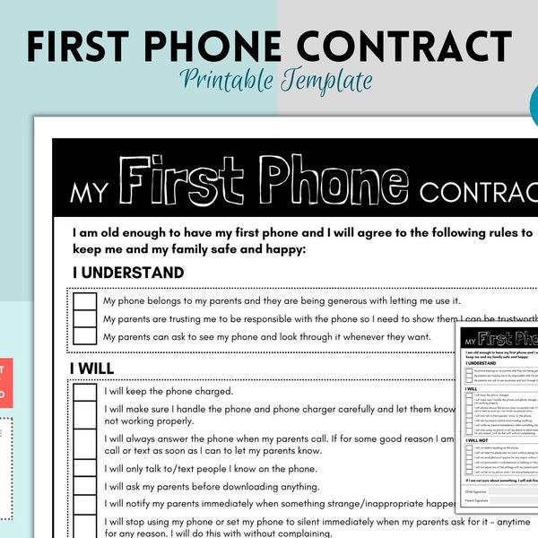 Cell Phone Contract for Child, Cell Phone Agreement, Phone Contract for Kids, Cell Phone Rules, First Phone, Parent Child Contract