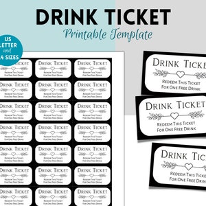 Cupones para bebidas, plantilla imprimible de cupón para bebidas para fiestas, fichas para bebidas para bodas, cupones para bebidas para fiestas de oficina, bebidas para fiestas de cumpleaños