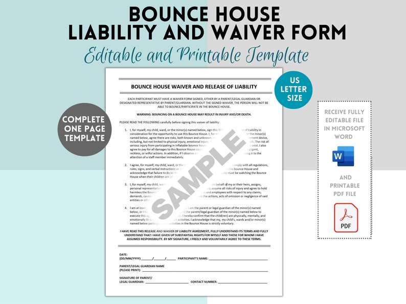 Inflatable Bounce House Rental Agreement Bounce House Waiver Etsy
