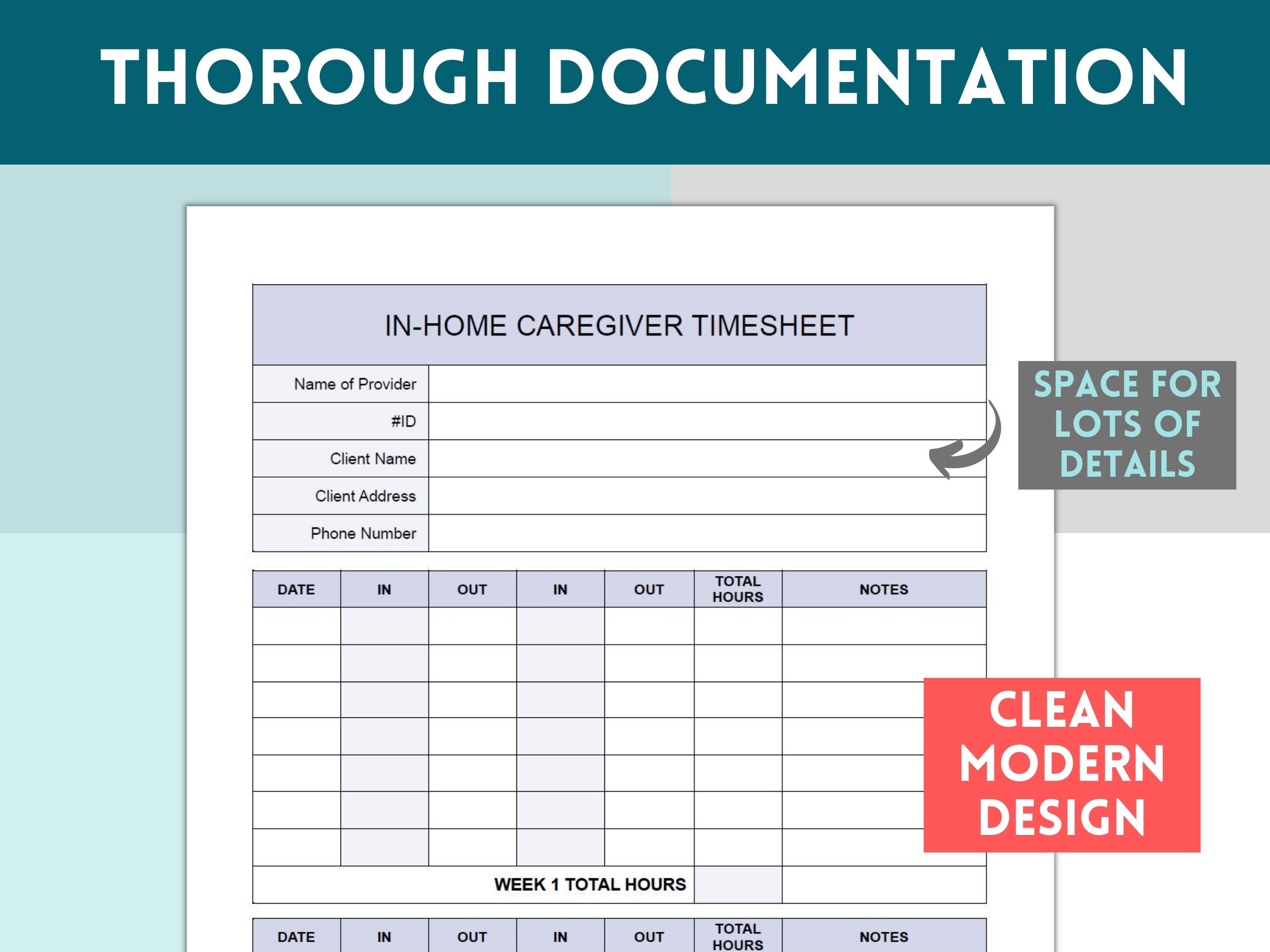 Editable Caregiver Timesheet, Home Health Care Time Sheet, Caregiver