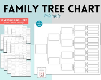 Blank Family Tree Chart Template, Family History, Pedigree Chart, Genealogy Chart,  Ancestor Chart, 5 Generations, Gifts for family, Kids