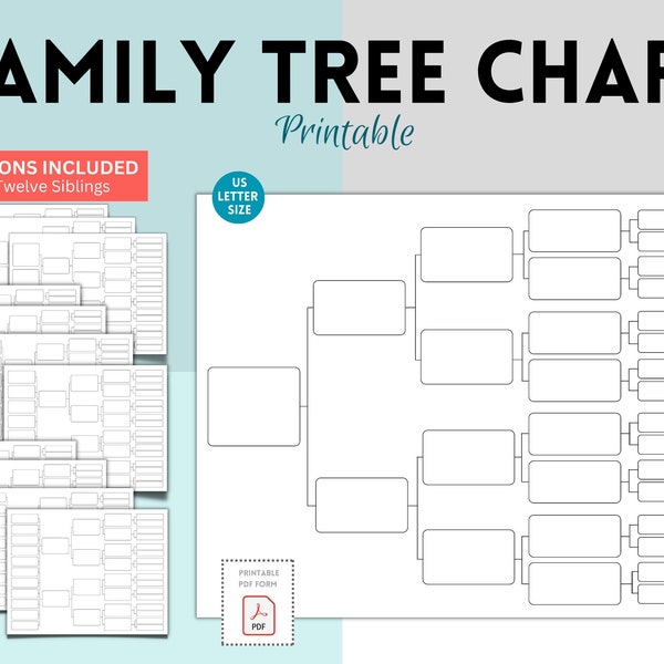 Blank Family Tree Chart Template, Family History, Pedigree Chart, Genealogy Chart,  Ancestor Chart, 5 Generations, Gifts for family, Kids