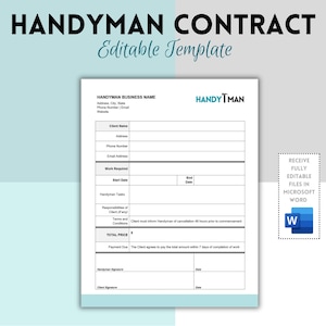 Contractsjabloon klusjesman, serviceovereenkomst klusjesman, formulier klusjesman, bouwcontract, sjabloon algemene reparatie, onderhoudsreparatie