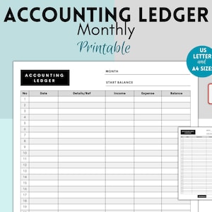 Printable Accounting Ledger,  Money Tracker and Expense Tracker, General Ledger Sheets, Accounts Receivable, Small Business Bookkeeping