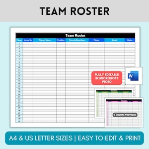 Elenco squadre, Elenco sport stampabile, Elenco softball baseball football calcio, Scheda elenco gestione squadra, Word modificabile, PDF stampabile