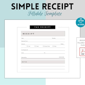 Simple Receipt Form, Small Business Receipt, Sales Receipt, Template for Business, Customer Receipt, Rent Receipt, Fillable Printable PDF