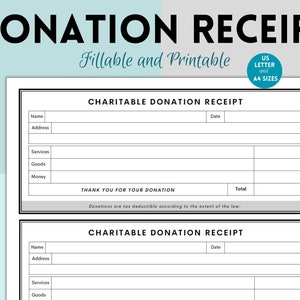 Nonprofit Charity Donation Gift Receipt, Donation Receipt, Printable Donation Tracker, Charity Log, Donation List, Donation Form,