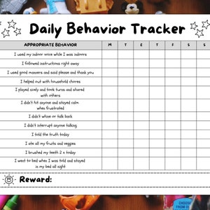 Daily Behavior Chart for Kids Printable, Good Behavior Tracking ...