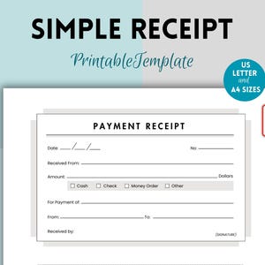 Simple Receipt, Printable Business Receipt, Sales Receipt Template for Business, Customer Receipt, Rent Receipt, Receipt, Digital Receipt