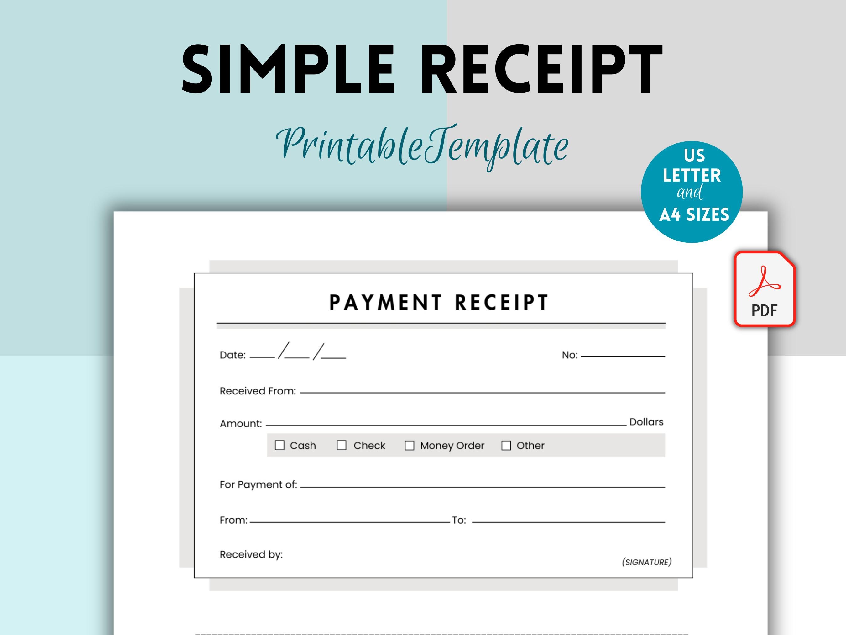 Simple Receipt, Printable Business Receipt, Sales Receipt Template for ...