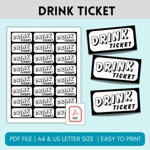 Cupones para bebidas, plantilla imprimible de cupón para bebidas de fiesta, fichas para bebidas en bares de bodas, cupones para bebidas en fiestas de oficina, bebidas para fiestas de cumpleaños