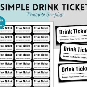 Cupones de bebidas sencillos, plantilla imprimible de cupón para bebidas de fiesta, fichas para bebidas de boda, cupones para bebidas de oficina, bebidas para fiestas de cumpleaños