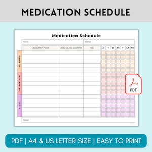 Medication Schedule, Medication Tracker, Printable Medicine Log for Nurses, Medication List Sheet, Supplement Tracker, Pill Tracker Chart
