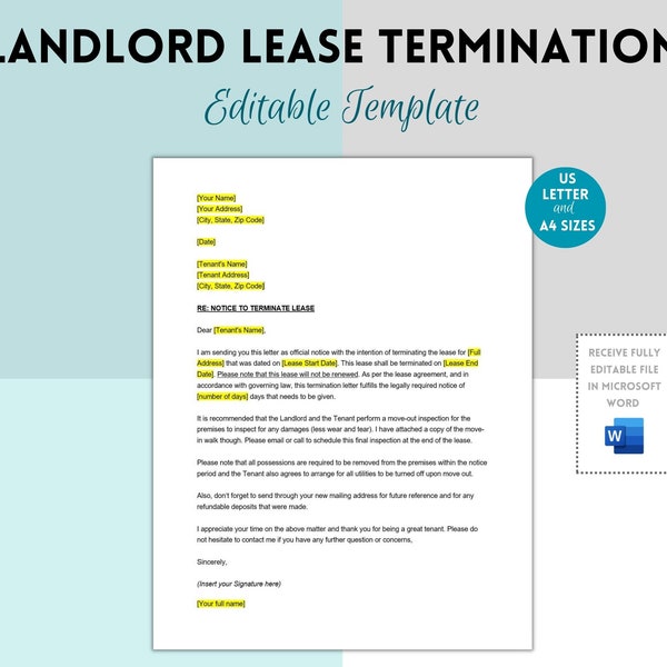 Modèle de lettre de résiliation de bail du propriétaire, lettre de résiliation de bail, modèle de résiliation de bail, lettre de résiliation de bail, modèle Word