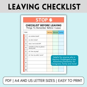 Printable Daily Reminder Checklist, Dementia Daily Tracker Log, Journal For Seniors, Memory Notes for Elderly, Caregiver Daily Log Resource