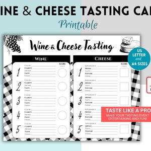 Cartes de dégustation de vins et fromages, Carte de pointage de dégustation de vins, Modèle de dégustation de vins, Fiche de dégustation de fromages, Dîner, Assiette de vins et de fromages