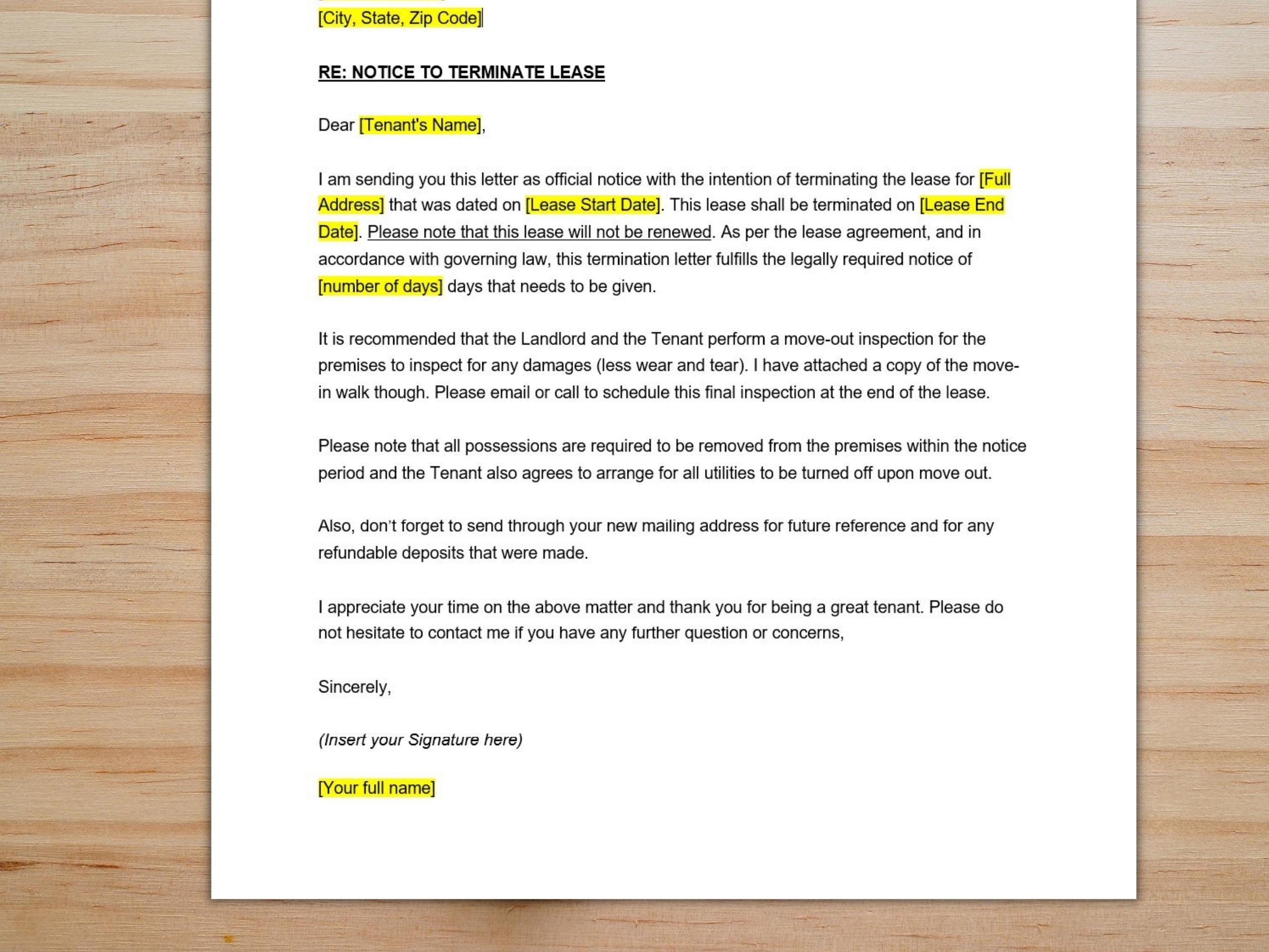Landlord Lease Termination Letter Template, Lease Termination Letter ...