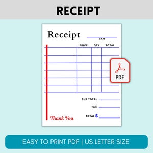 Simple Receipt, Printable Business Receipt, Sales Receipt Template for Business, Customer Receipt, Small Business Receipt, Digital Receipt