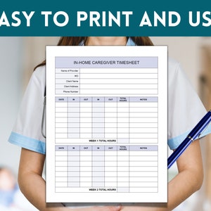 Editable Caregiver Timesheet, Home Health Care Time Sheet, Caregiver ...