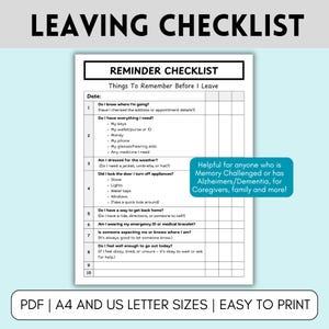Printable Daily Reminder Checklist, Dementia Daily Tracker Log, Journal For Seniors, Memory Notes for Elderly, Caregiver Daily Log Resource