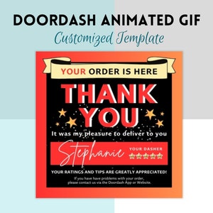 Personalisiertes Dasher Animiertes Dankeschön Gif, Benutzerdefinierter Lieferfahrertext für Bewertungen, Doordash-Lieferung 5-Sterne-Rating, Ihre Bestellung ist eingetroffen