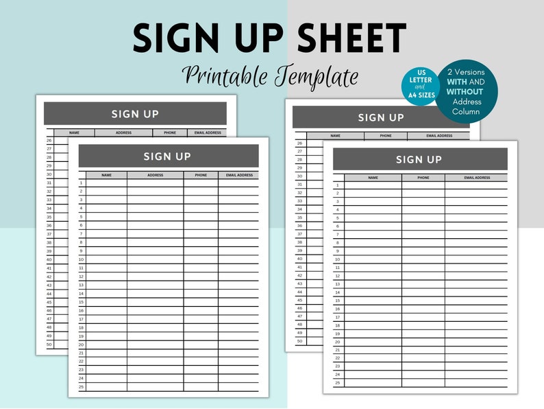 Printable Sign up Sheet Sign up Template Event Sign Up Party Sign Up Printable Sign up Sheet Sign up Template Event Sign Up Party Sign Up